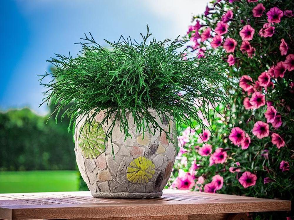 PROREGAL® Blumentopf Blütentopf mit Mosaik, Grau, Keramik, 22x22x19cm