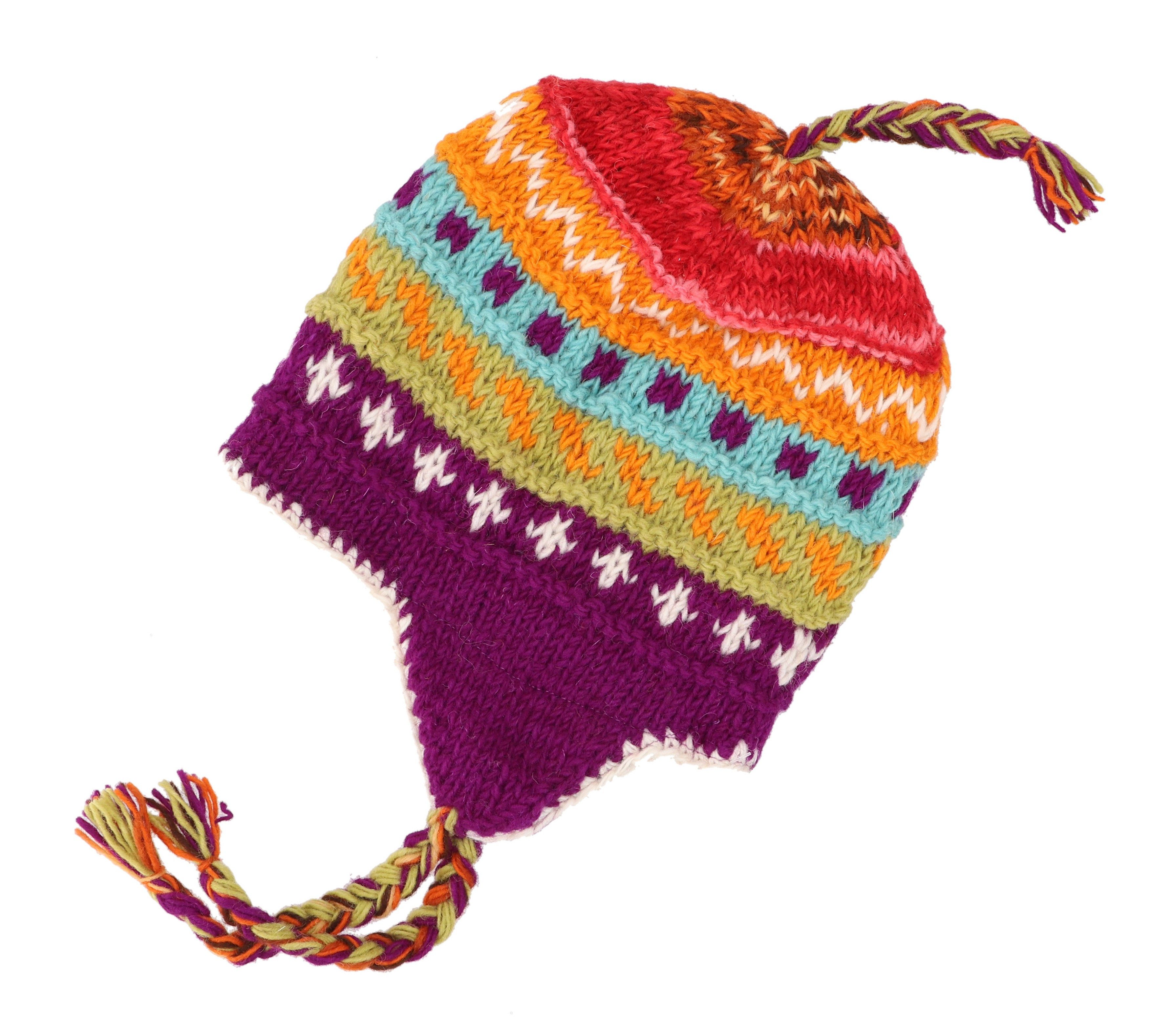 Guru-Shop Strickmütze Wollmütze mit Ohrenklappen, Norwegermütze,..