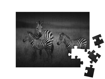 puzzleYOU Puzzle Zebra-Mutter mit zwei Jungtieren, Tansania, 48 Puzzleteile, puzzleYOU-Kollektionen Zebras, Tiere in Savanne & Wüste