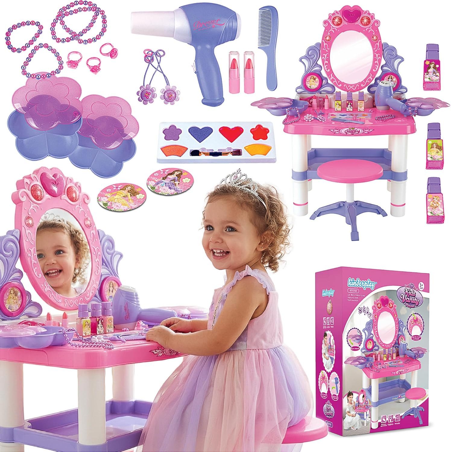 kinderplay Schminktisch Kinder Schminktisch mit Licht und Sound – Spielspaß mit Zubehör