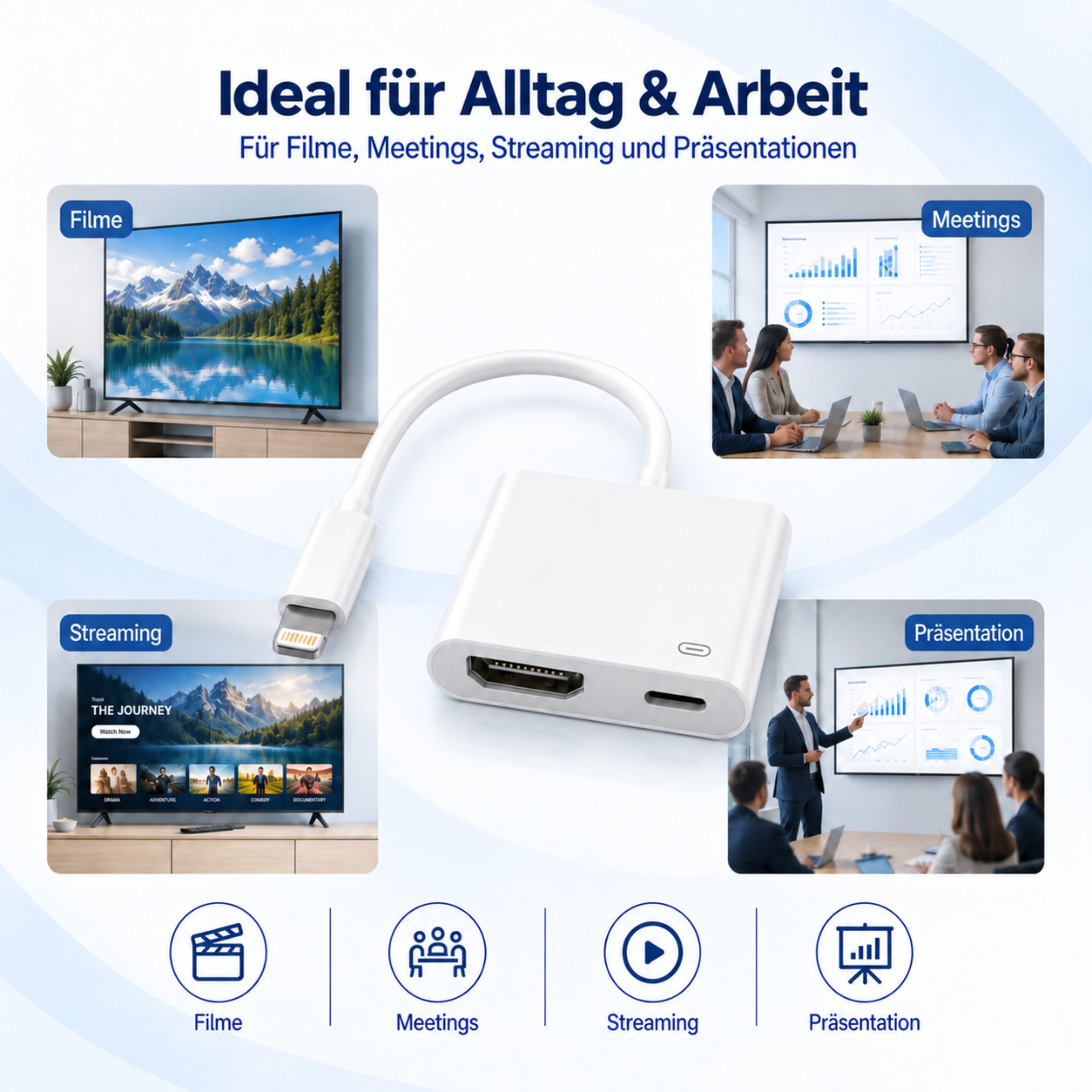 PlugUp Lightning auf HDMI Adapter für iPhone & iPad zur Bildschirmspiegelung HDMI-Adapter Lightning zu HDMI Typ A, HDMI Adapter mit 1080p Full HD @ 30Hz, Plug & – Bild 4 von 5
