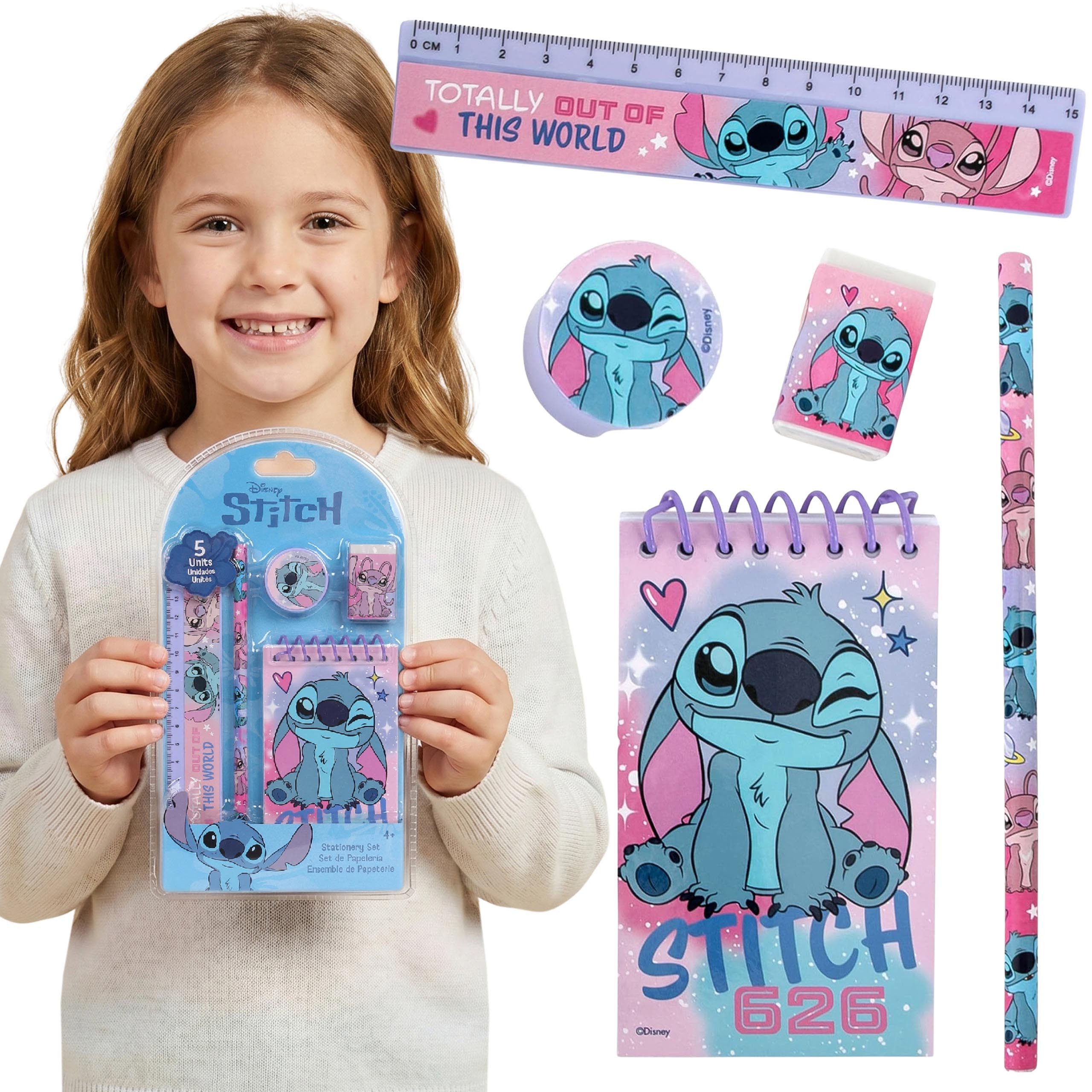 Disney Notizbuch DISNEY Stitch Schulset für Kinder – Schulbedarf, 5-teiliges Set