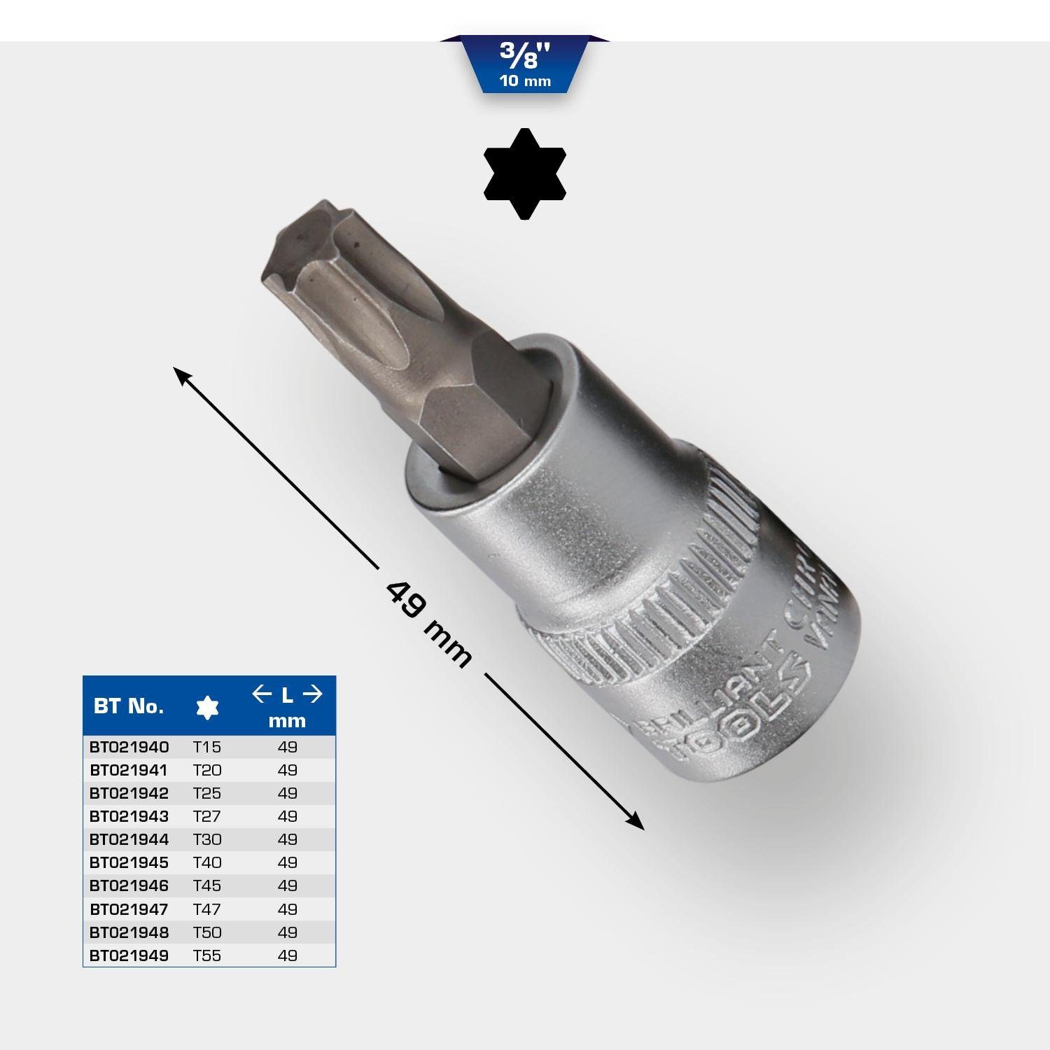 Brilliant Tools Bit-Set 3/8" Torx-Bit-Stecknuss, T55