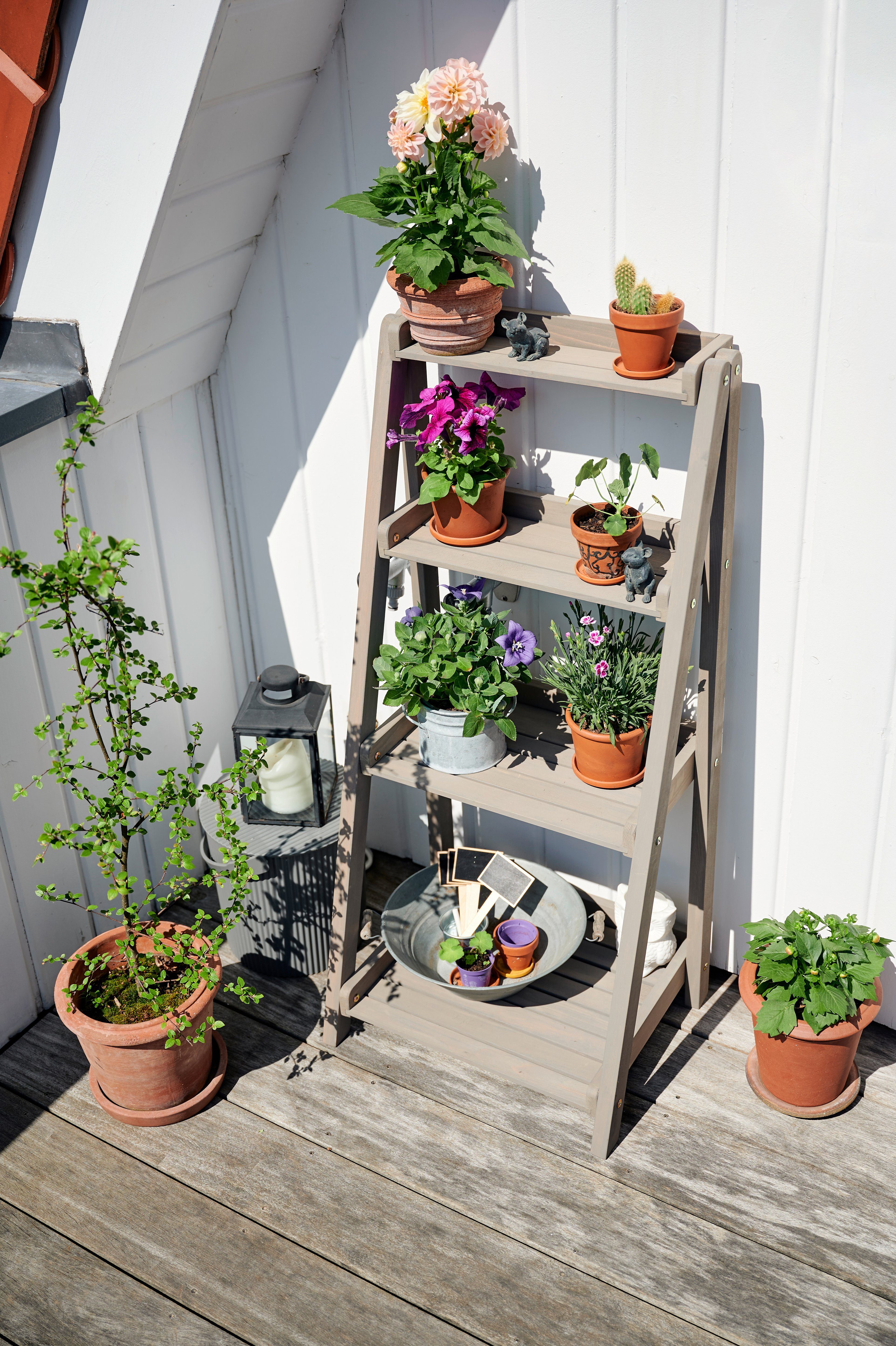 Terrasse für Holz, Garten, BUTENKIST GESA, Etagen, Pflanzentreppe aus 4 Pflanzenständer Balkon,