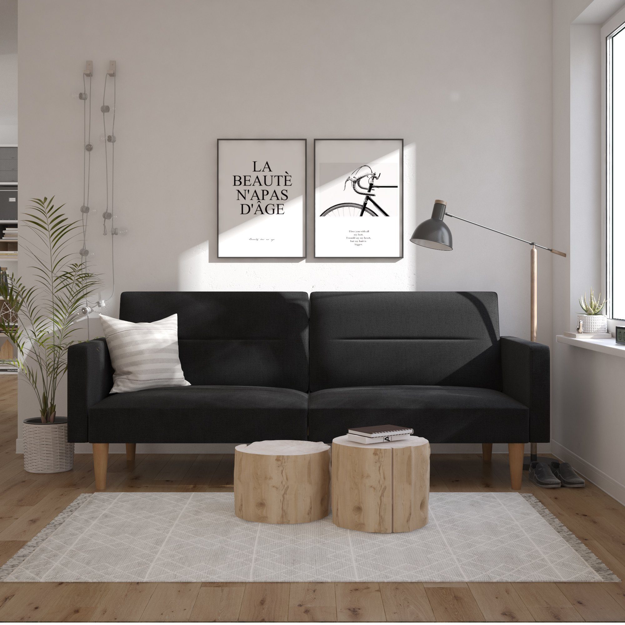 aus schwarz Leinenstoff, Sitzhöhe loft24 cm Bezug Mainstays, 40,5 Schlafsofa