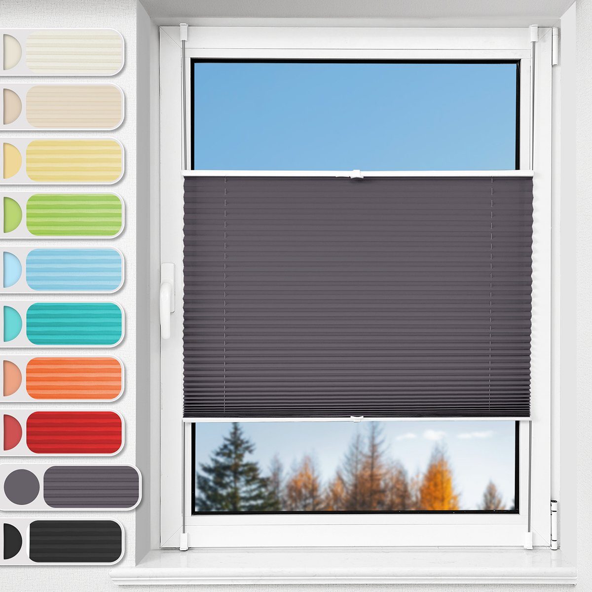 OUBO Plissee ohne Bohren Klemmfix, Sichtschutz und Sonnenschutz, Lichtdurchlässig Rollo für Fenster & Tür, Klemmfix, mitgelieferten, verstellbaren Klemmträger