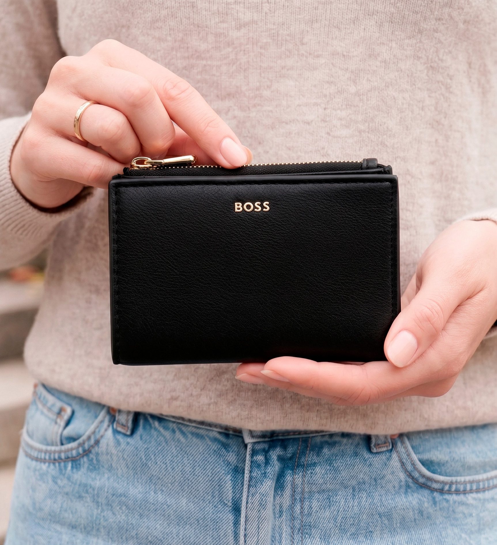 BOSS Geldbörse Sandy New SM Wallet, Geldbeutel, Money Pocket, Portemonnaie mit Logoschriftzug