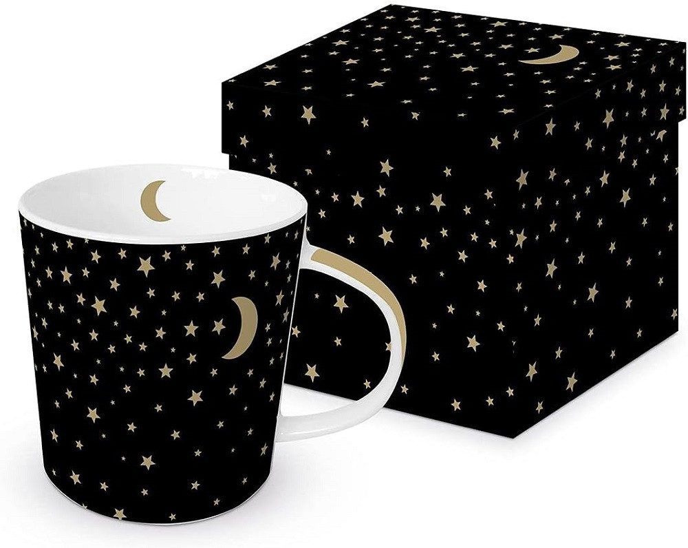 PPD Кружки PPd Tee, Kaffee, Tasse, Geschenkbox, Sommer, Frühling, Herbst, Winter, Porzellan Kollektioneal gold, Moonlight real gold, Mond, Sterne, Schwarz, Planzen, Blumen, Tiere, Henkelbecher, ideal als Geschenk
