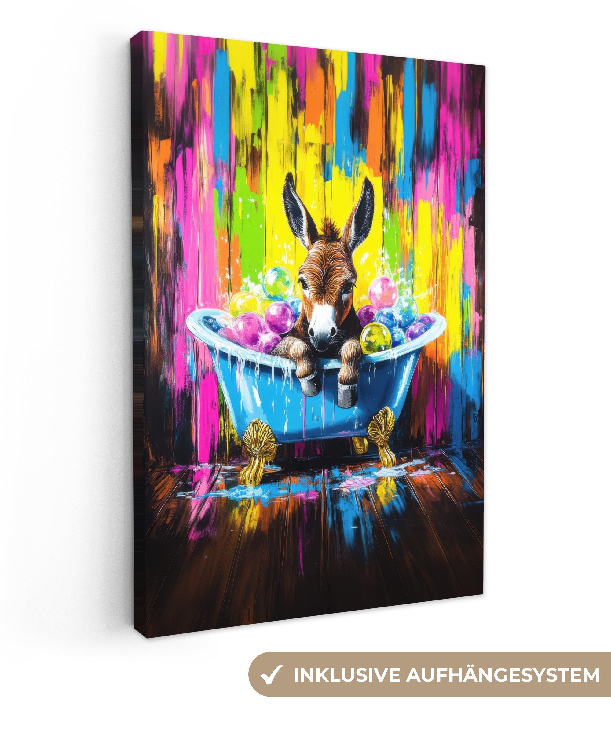 OneMillionCanvasses® Leinwandbild Esel - Badewanne - Rosa - Schaumstoff, Fo günstig online kaufen