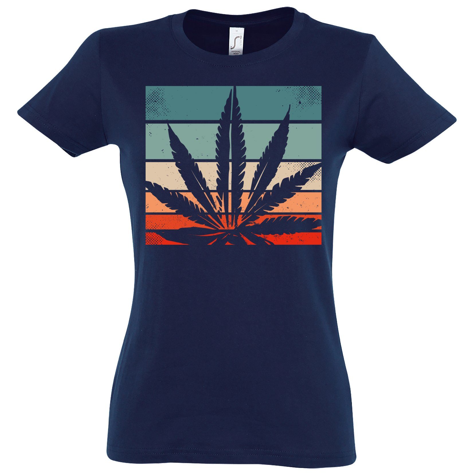 Designz T-Shirt Retro modischem Cannabis Youth Navy mit Frontprint T-Shirt Damen