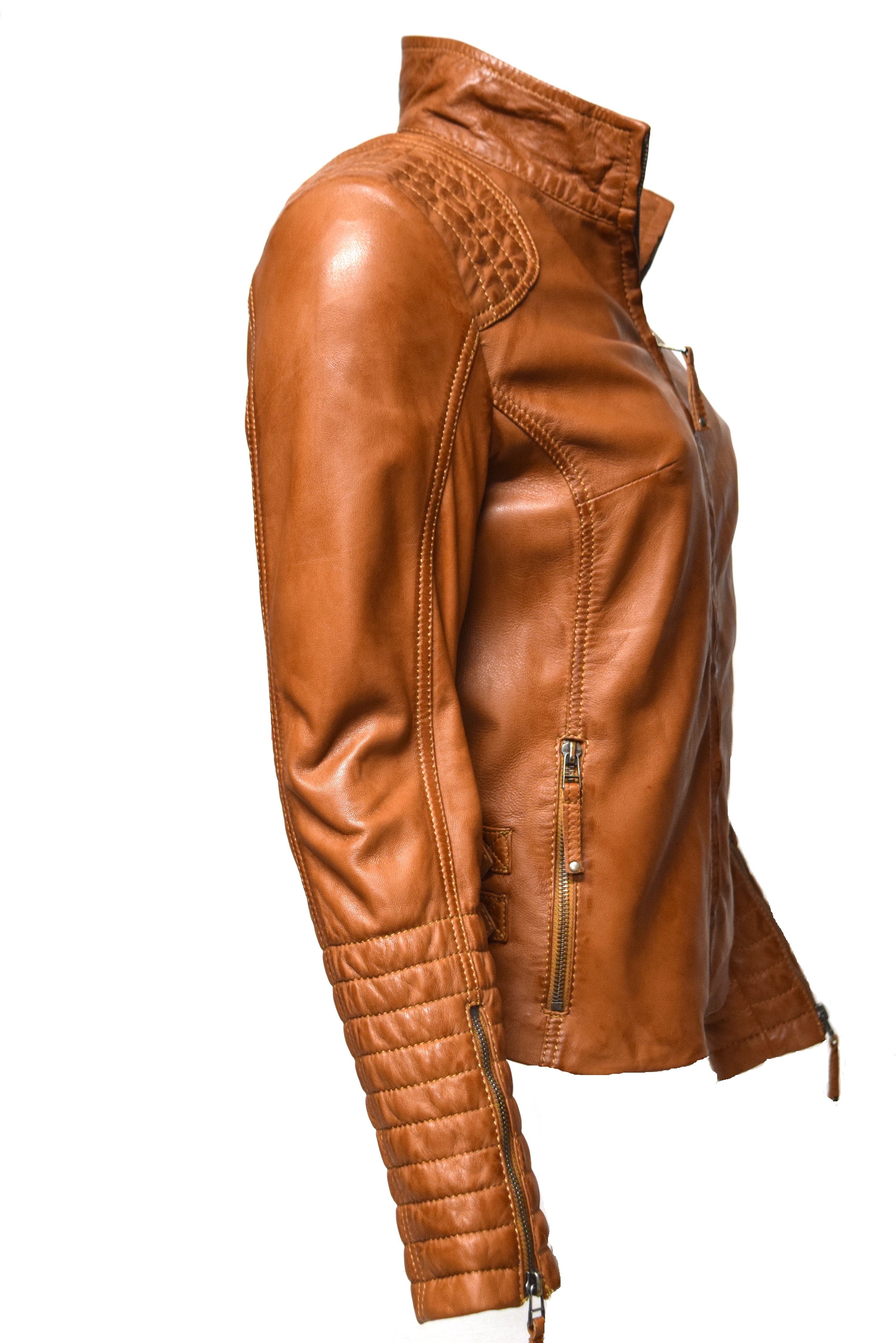 Zimmert Leather Lederjacke Amy (1-St) weiches Lammnappa Leder, Rot, Braun, Cognac, Schwarz – Bild 2 von 3