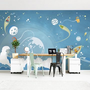 Bilderdepot24 Kindertapete Kinderzimmer Buntes Weltraumtreiben Kinder Wanddeko Weltall Rakete, Glatt, Matt, (Inklusive Gratis-Kleister oder selbstklebend), Mädchenzimmer Jungenzimmer Babyzimmer Bildtapete Fototapete Wandtapete