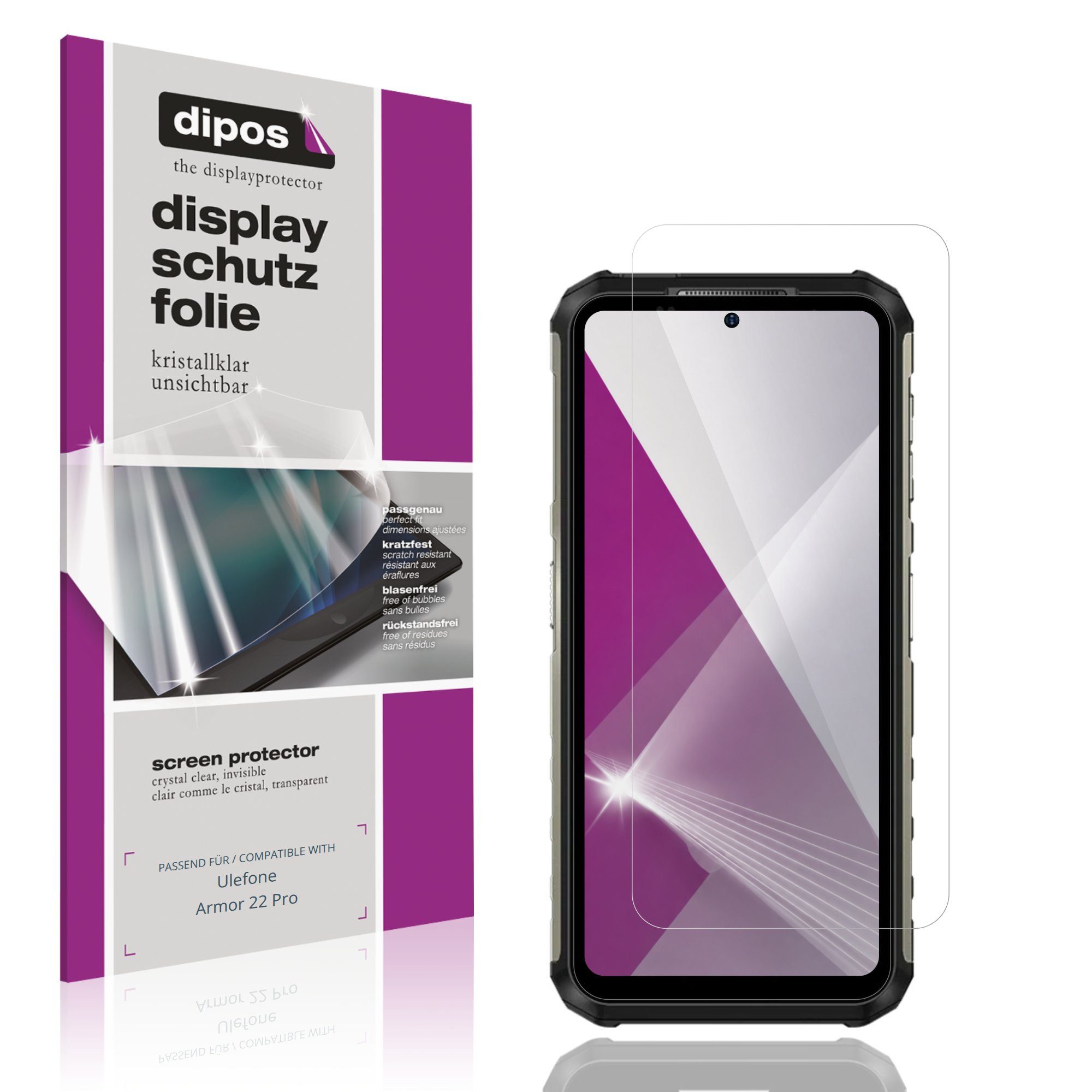 dipos Displayschutzfolie Schutzfolie für Ulefone Armor 22 Pro, 4 Stück, Displayschutz Schutz Folie Made in Germany