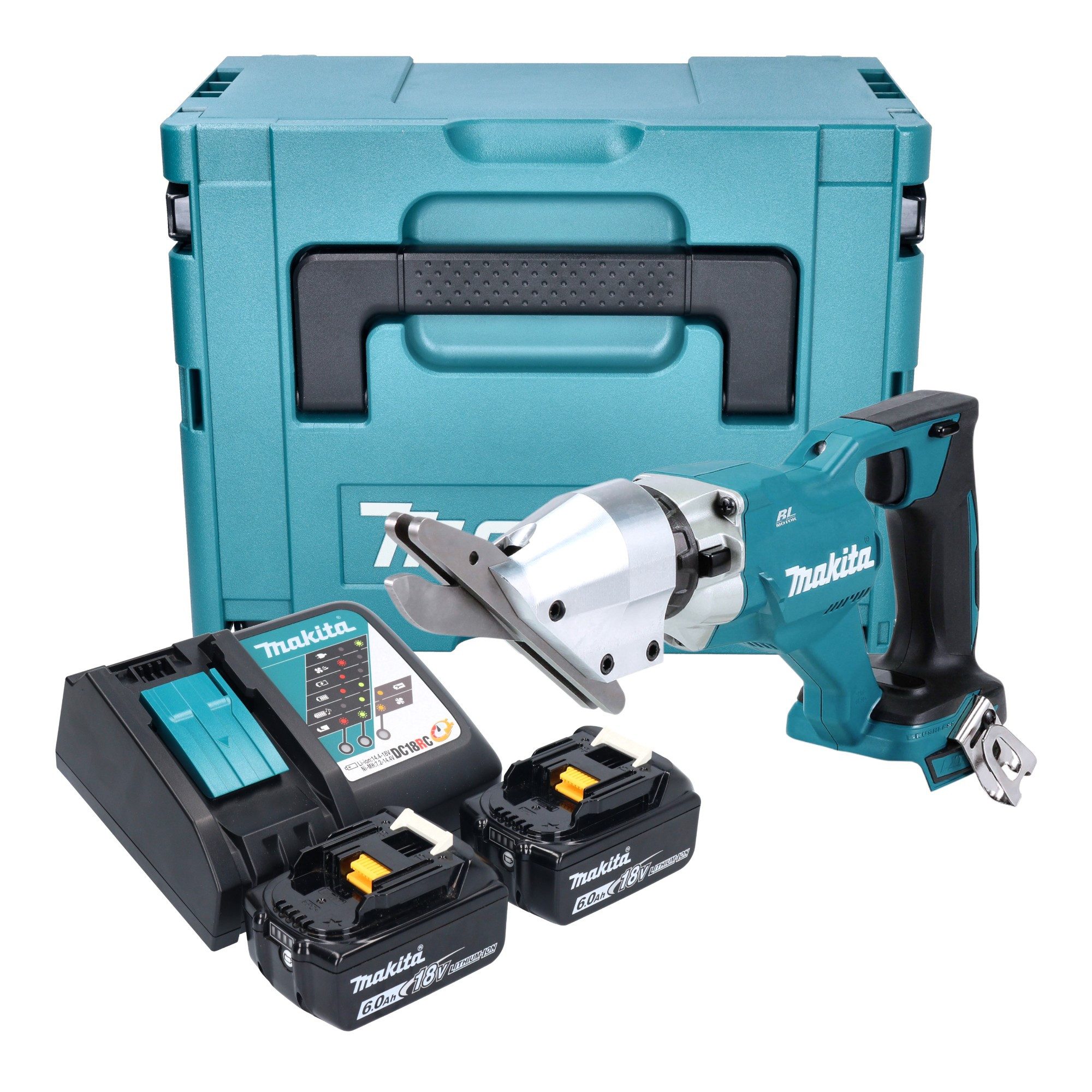 Makita Akku-Blechschere DJS 800 RGJ Akku Faserzementschere 18 V Brushless + 2x Akku 6,0 Ah