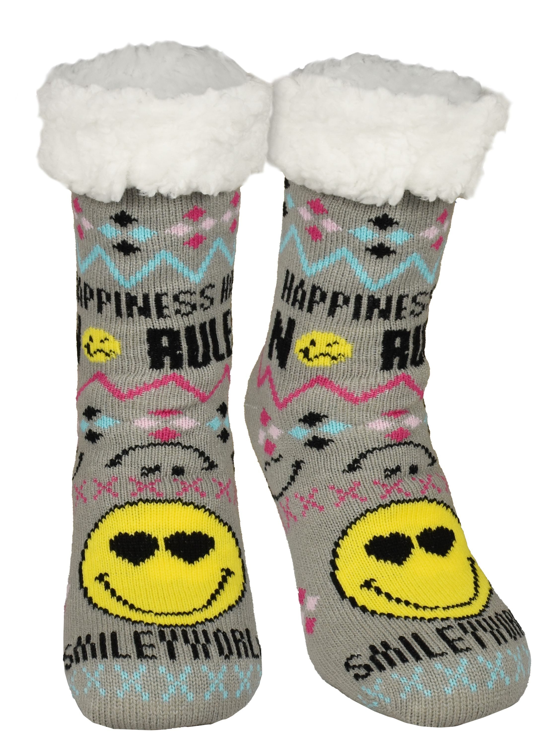 United Labels® Haussocken Smileyworld Hüttensocken Smiley Haussocken warme Kuschelsocken