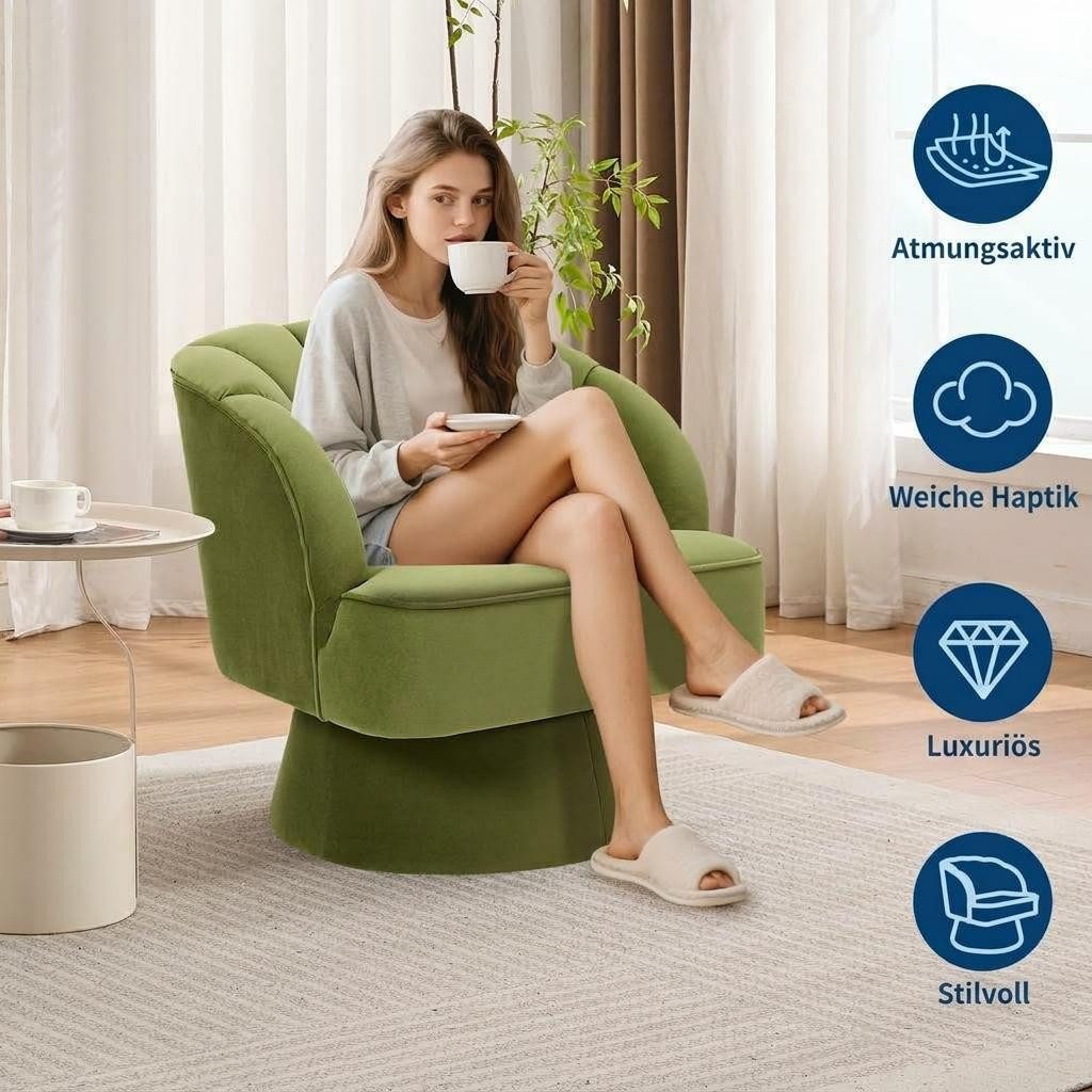 GarveeMore Drehsessel 360-Grad-Sessel mit Samtpolsterung,bequemer runder Loungesessel, gestreifter Rückenlehne und Samtpolsterung,für Wohnzimmer,Schlafzimmer – Bild 3 von 5