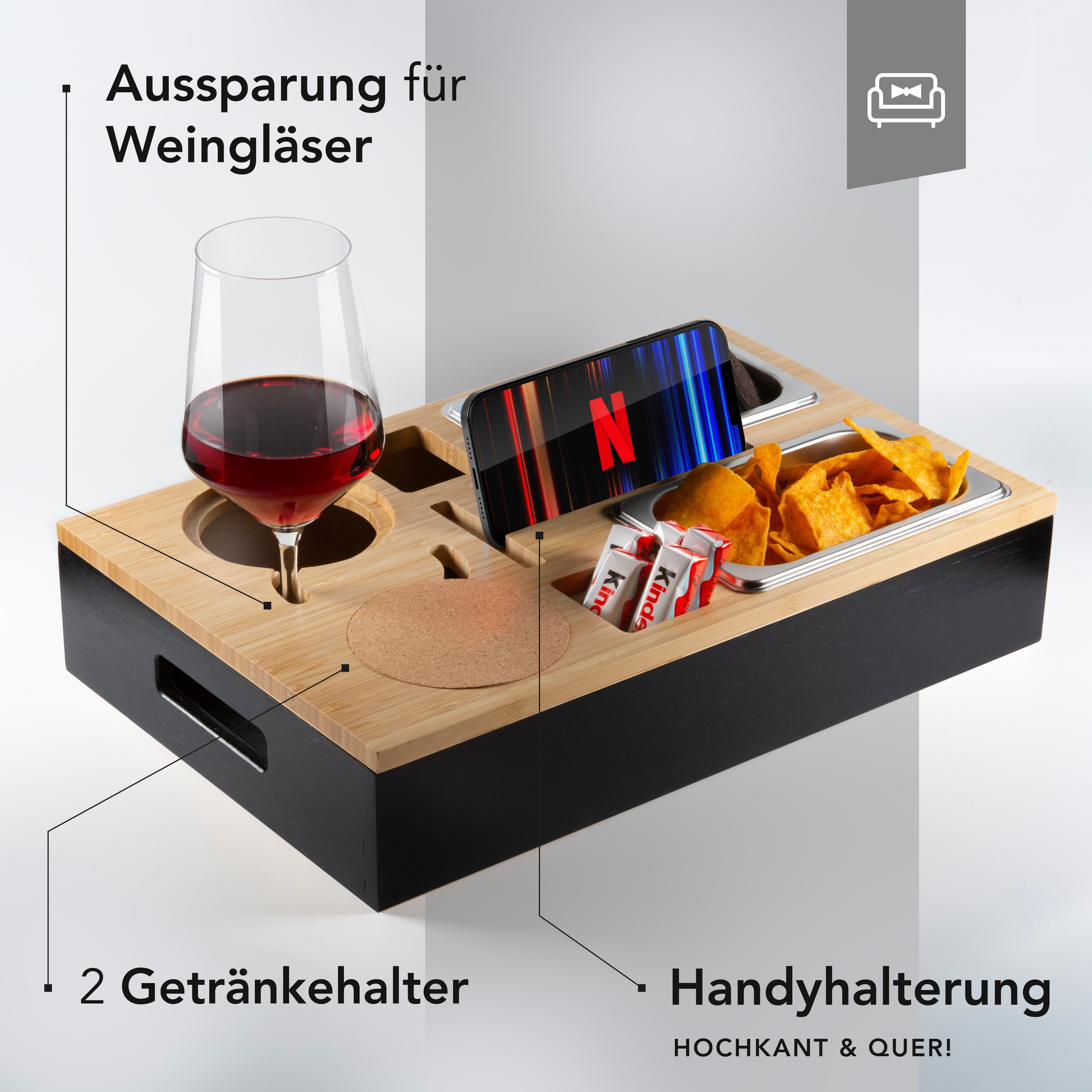 NewHabitat Servierplatte Couchbar Snackbox aus Bambus Personalisierbar inkl. Geschenkbox, Nicht Personalisiert, (Geschenkset, Couchbutler), Perfekt als Geschenk – Bild 5 von 5