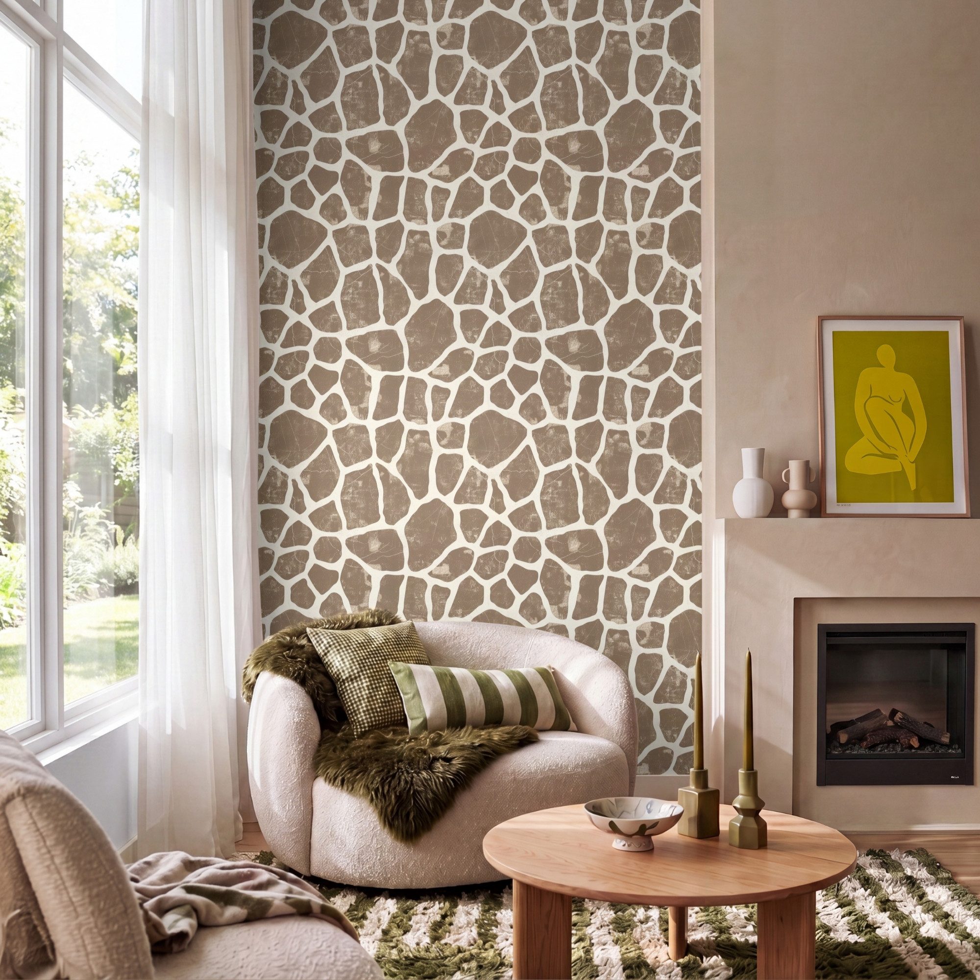 OnlyWow Fototapete Giraffe - Klassisch - Braun, Matt, bedruckt, Wandtapete, bedruckt, Schlafzimmer 120x200cm