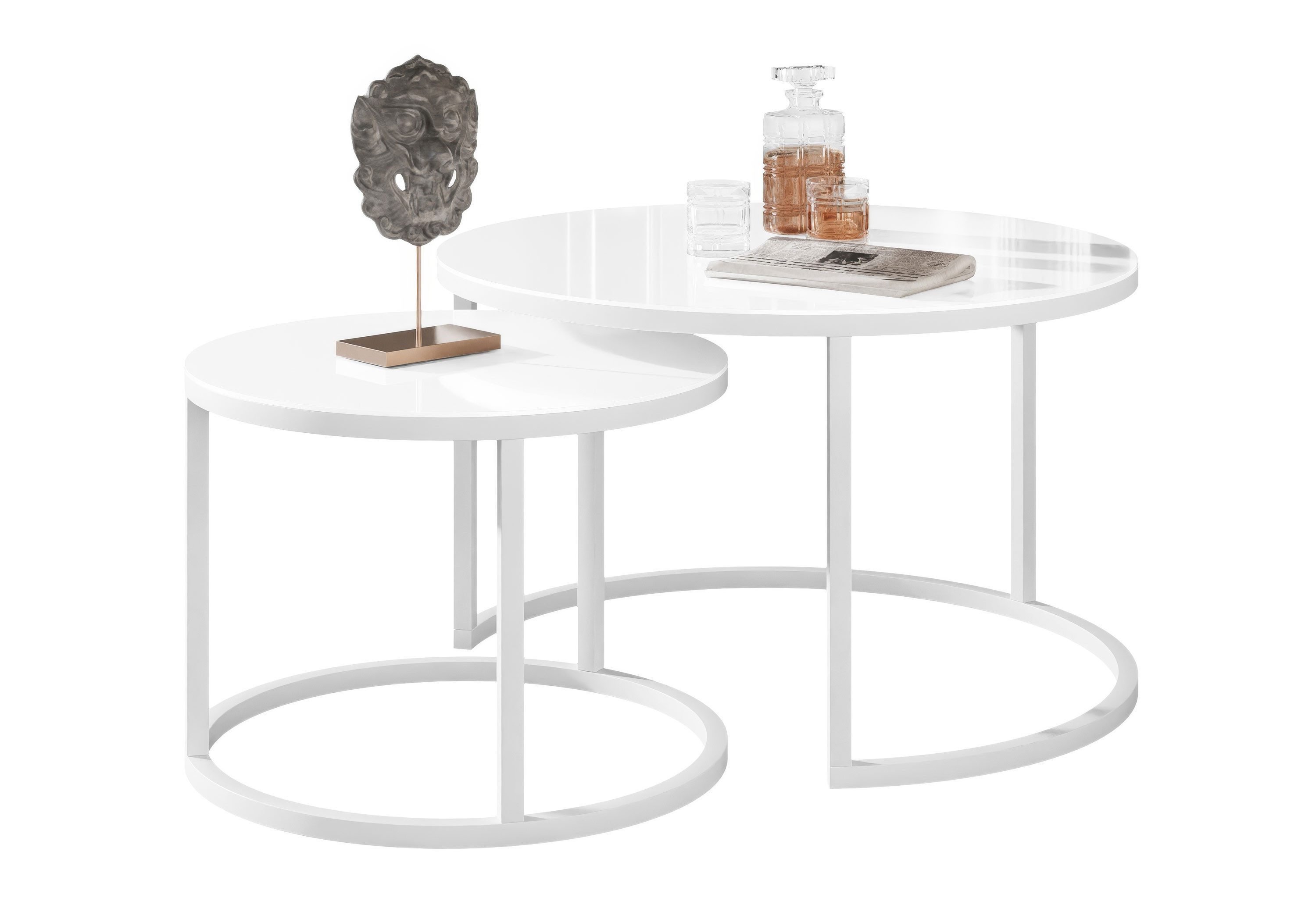 Lookway Couchtisch CIRI 2in1 GLASS mit schwarzem und weißem Gestell (2er Se günstig online kaufen