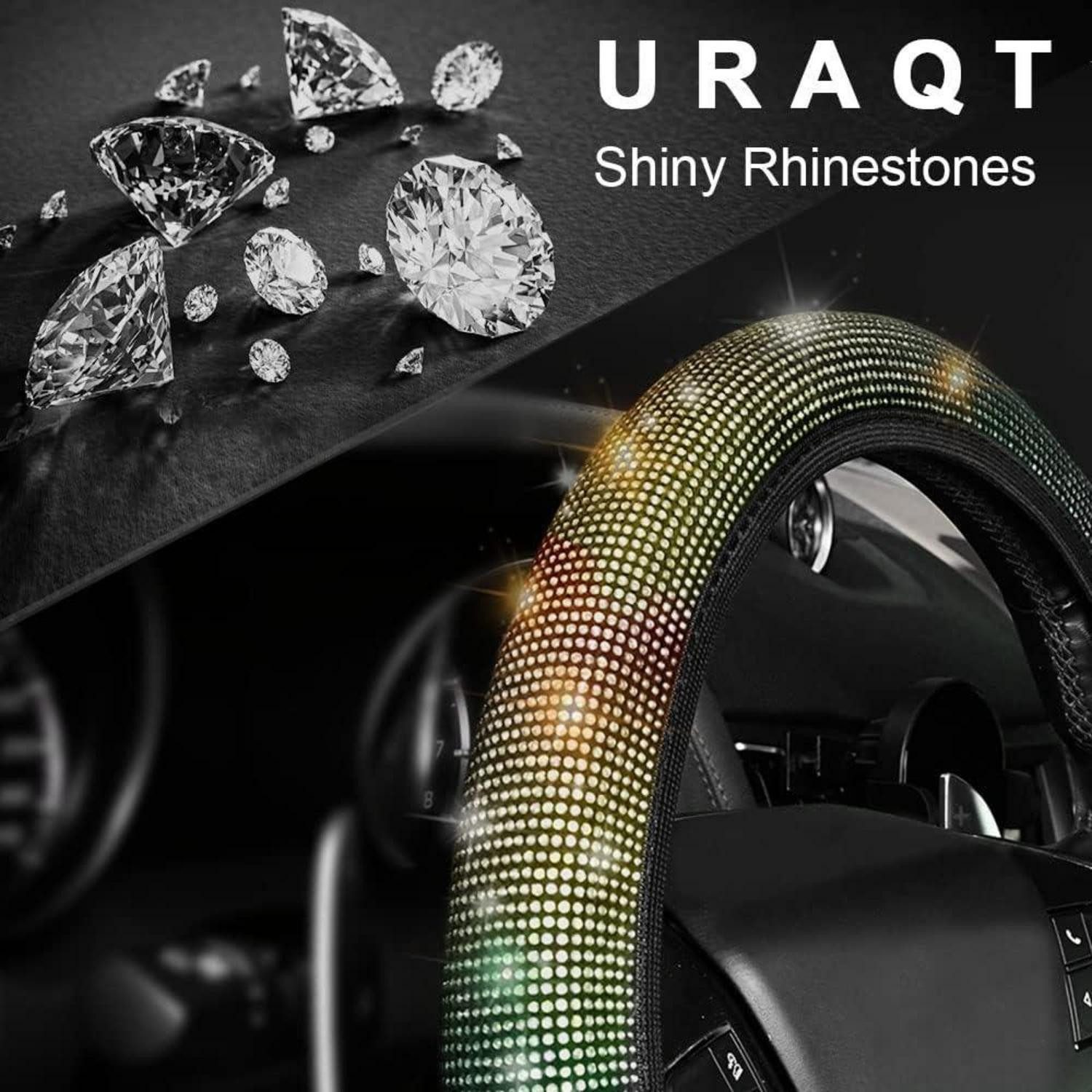 Luxury Collection Car Floor Mat Steering Wheel Cover Glitter Universal Car Rhinestones Women Colorful