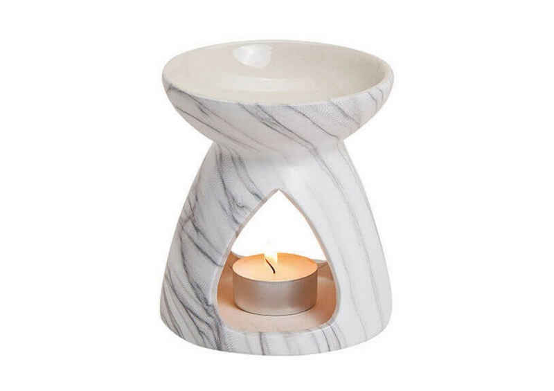 G. Wurm Kandelaber, Duftlampe Relaxing aus Keramik weiss marmoriert fuer Teelichter