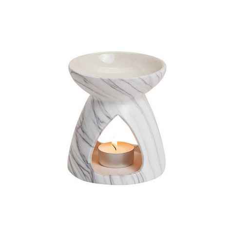 G. Wurm Kandelaber, Duftlampe Relaxing aus Keramik weiss marmoriert fuer Teelichter