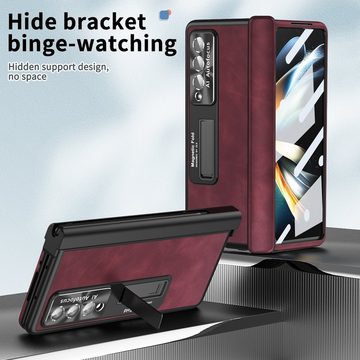 Wigento Handyhülle Für Samsung Galaxy Z Fold4 5G All-inclusive 360 Grad Napa Magnetische Handy Tasche Etuis Weinrot Neu