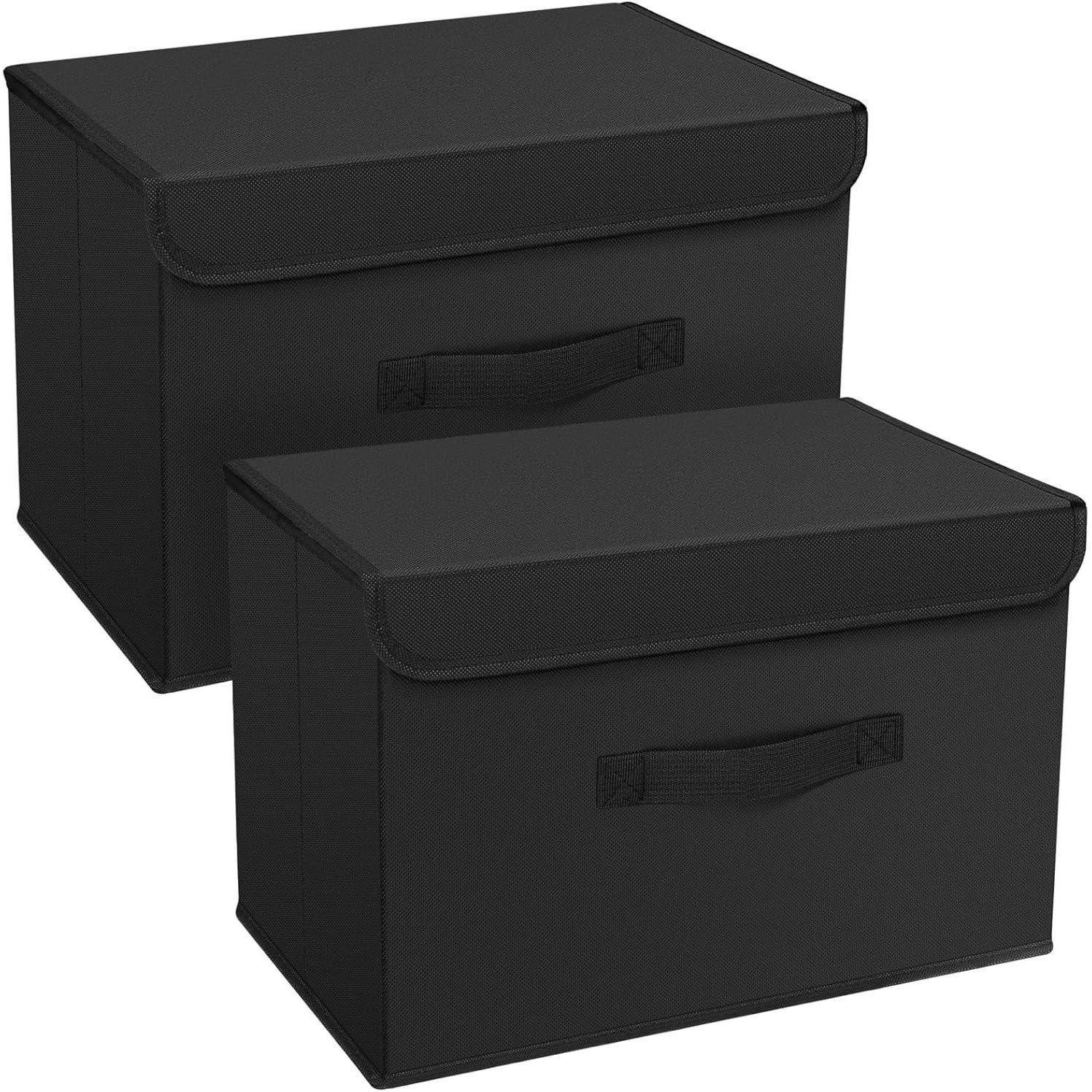 LuxusKollektion Faltbox 2er Set Faltbare Aufbewahrungsboxen mit Deckel und Griff, Schwarz