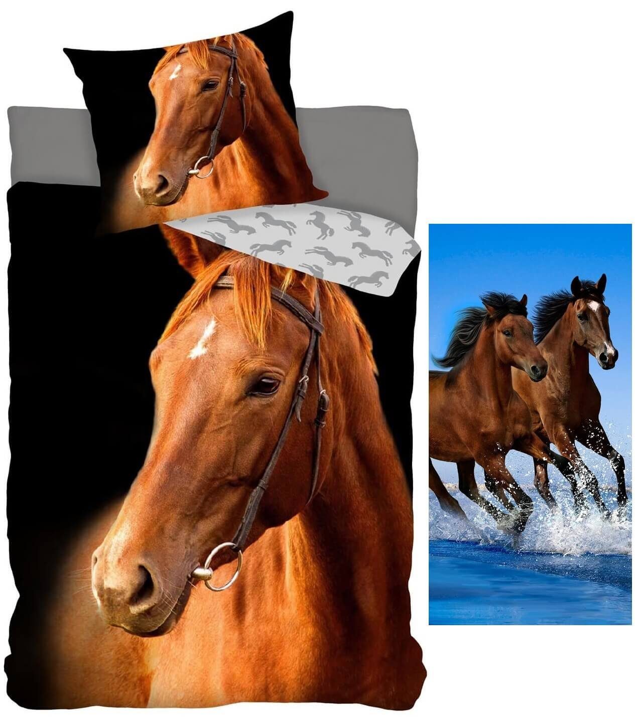 Carbotex Pferde Handtuch 70x140 cm Baumwolle Badetuch Strandtuch Horse Pferd