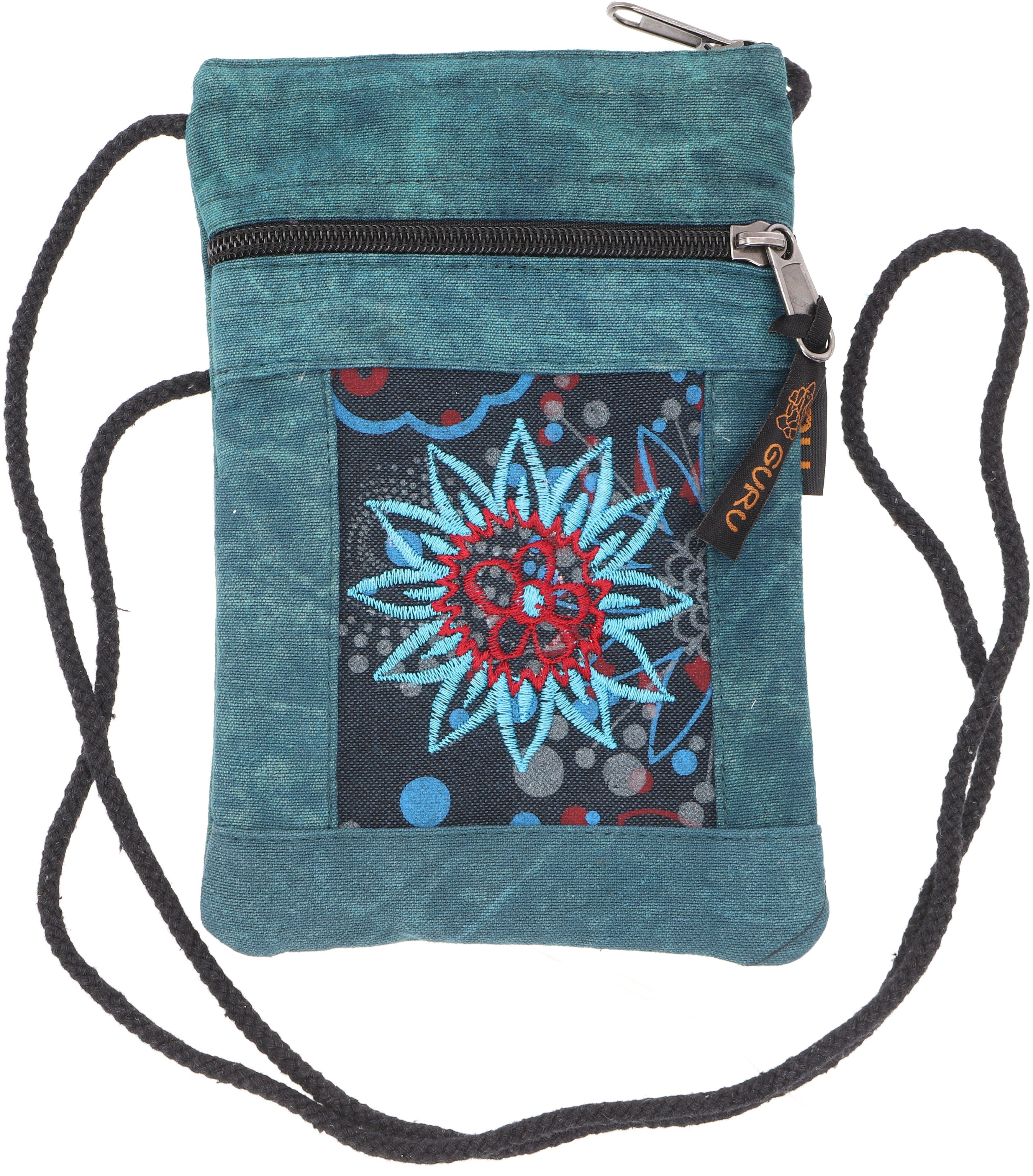 Guru-Shop Schultertasche Boho Brustbeutel, Passporttasche - petrol