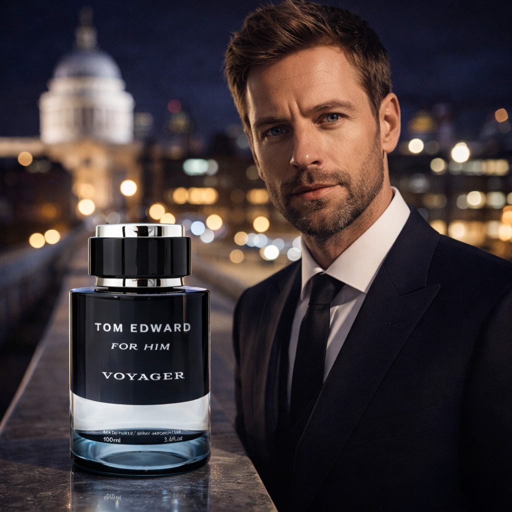 TOM EDWARD Eau de Parfum Tom Edward Voyager for Him Frisch Holzig Aromatisch 100 ml, 1-tlg., Hergestellt in UK, Luxuriöser Herrenduft, Langanhaltend