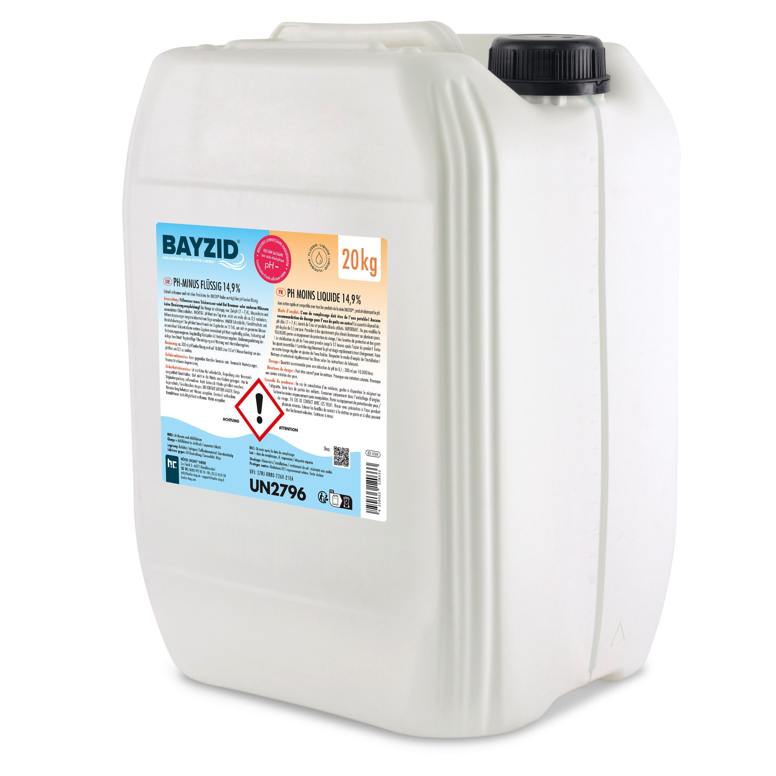 Höfer Chemie GmbH Poolpflege 20 kg BAYZID® pH Minus flüssig 14,9%, Zuverlässige Regulierung des pH-Werts