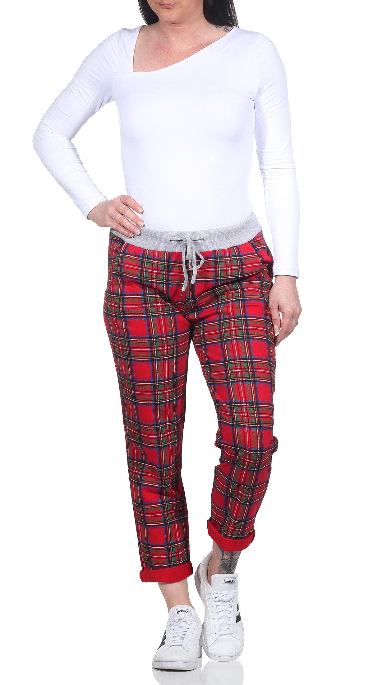 CLEO STYLE Jogginghose Damen Jogginghose 2581 36-40 Rot Grün Karo