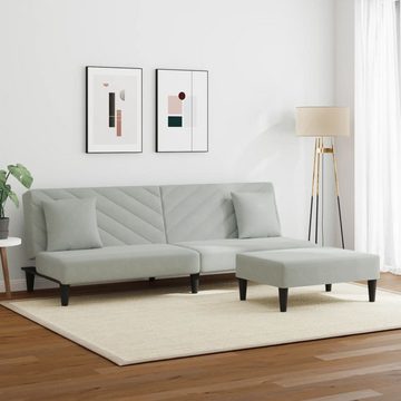 vidaXL Sofa 2-tlg. Sofagarnitur mit Kissen Hellgrau Samt