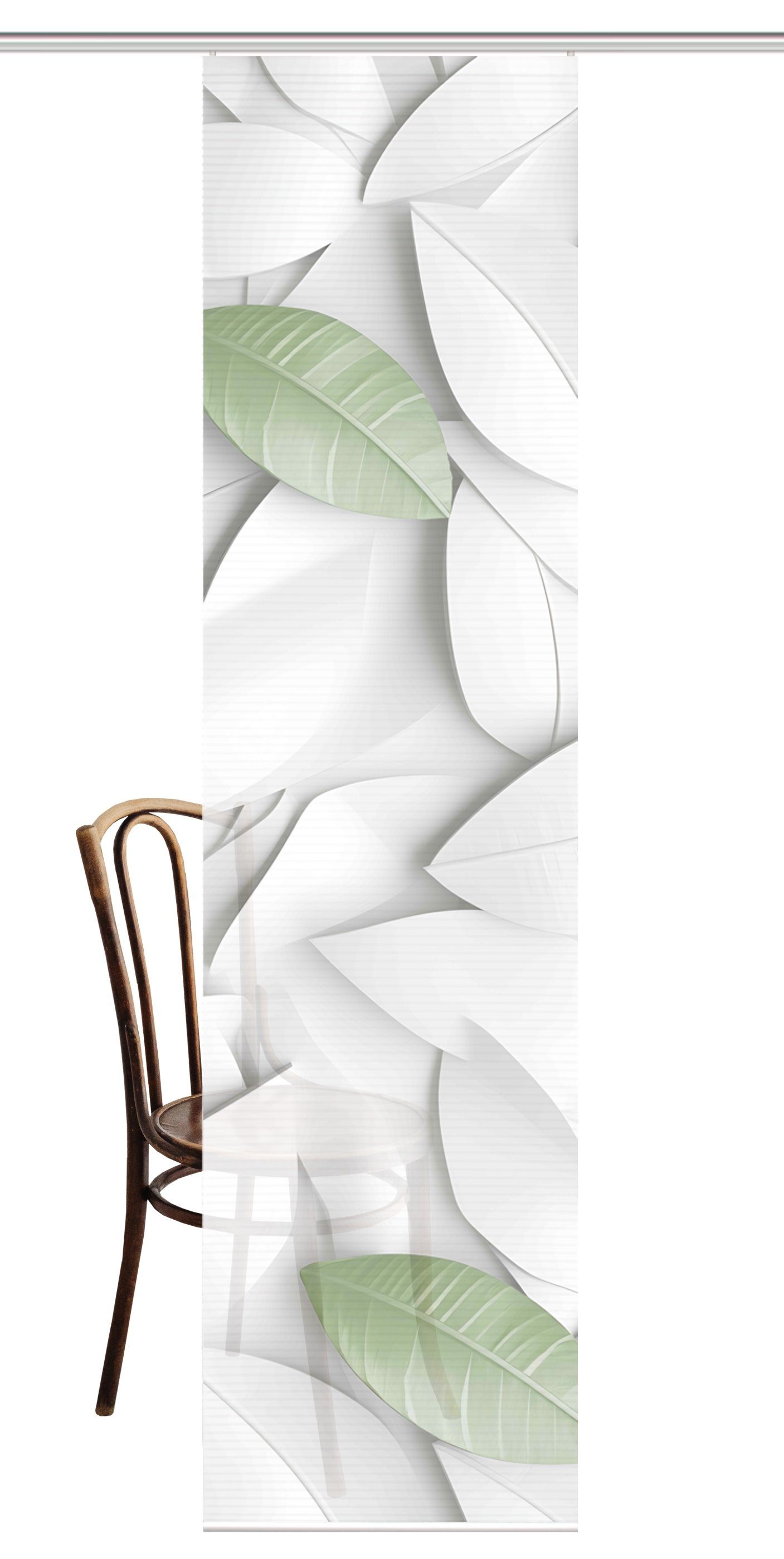 HOME WOHNIDEEN Schiebegardine HIG LISON Schiebegardine recyceltes Polyester, 245x60 cm, Blättermotiv (1 St), Paneelwagen, halbtransparent, 100% Polyester