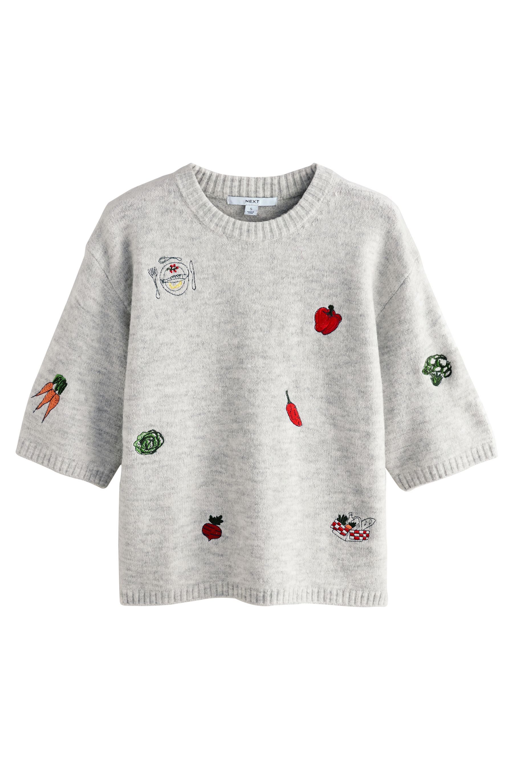 Next Rundhalspullover Kurzarm-T-Shirt aus Strick mit Gemüsestickerei (1-tlg günstig online kaufen