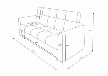 pressiode Sofa Schlafsofa, COUCH mit Schlaffunktion und Bettkasten 215cm LENTO PLUS