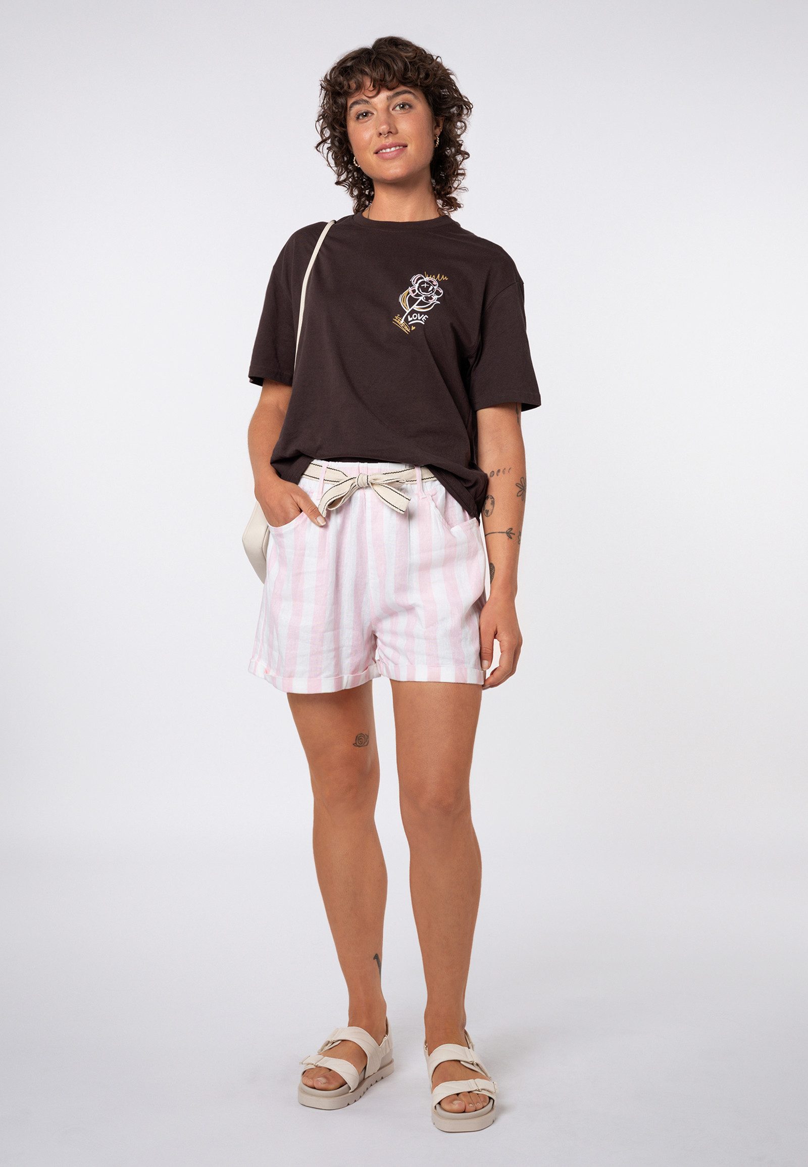 Eight2Nine Shorts Kurze Damen Leinenhose mit Streifen Leinen-Viskose Shorts mit Bindegürtel und Streifen