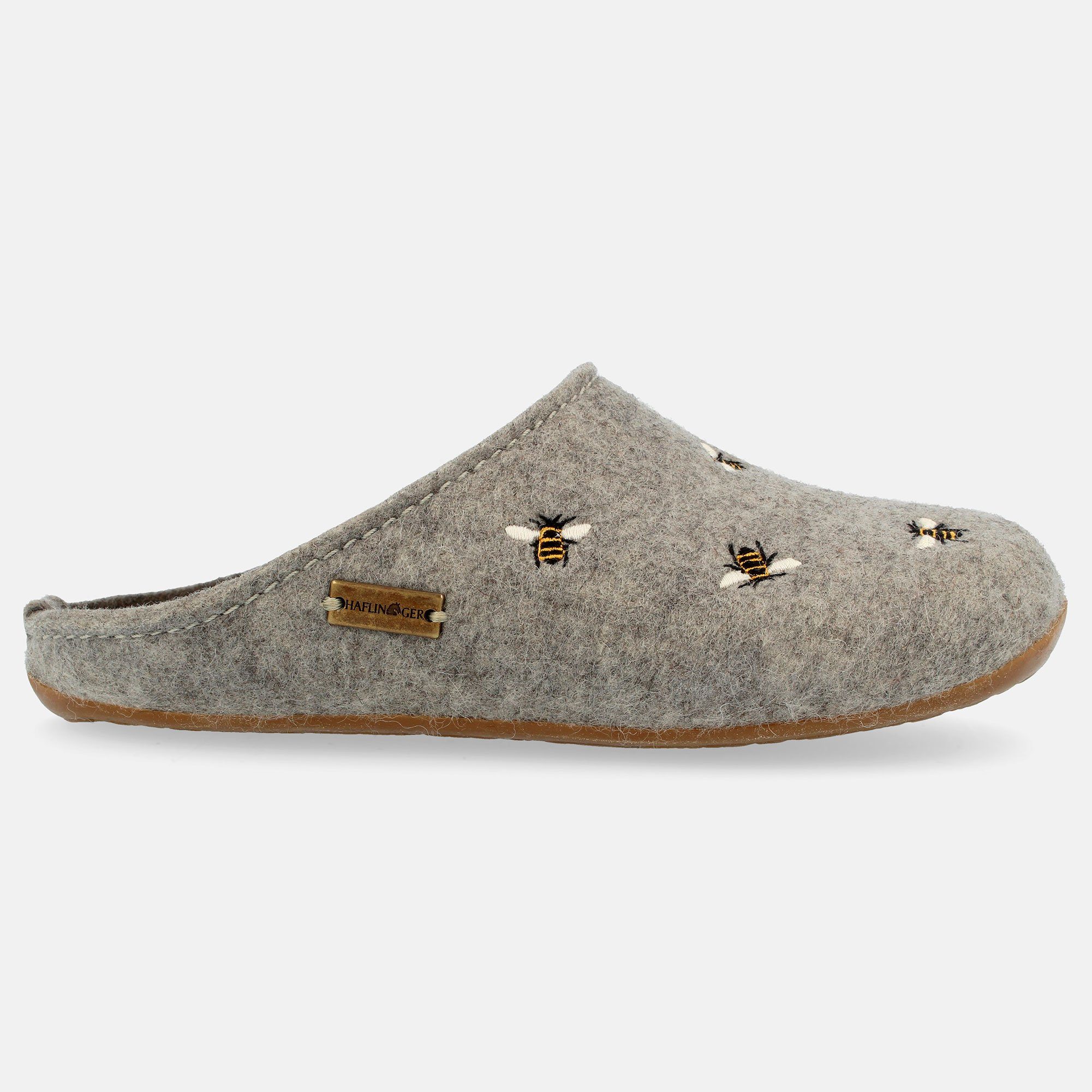 Haflinger Everest Api Filzpantofffeln mit Applikation Bienen Wechselfußbett Hausschuh