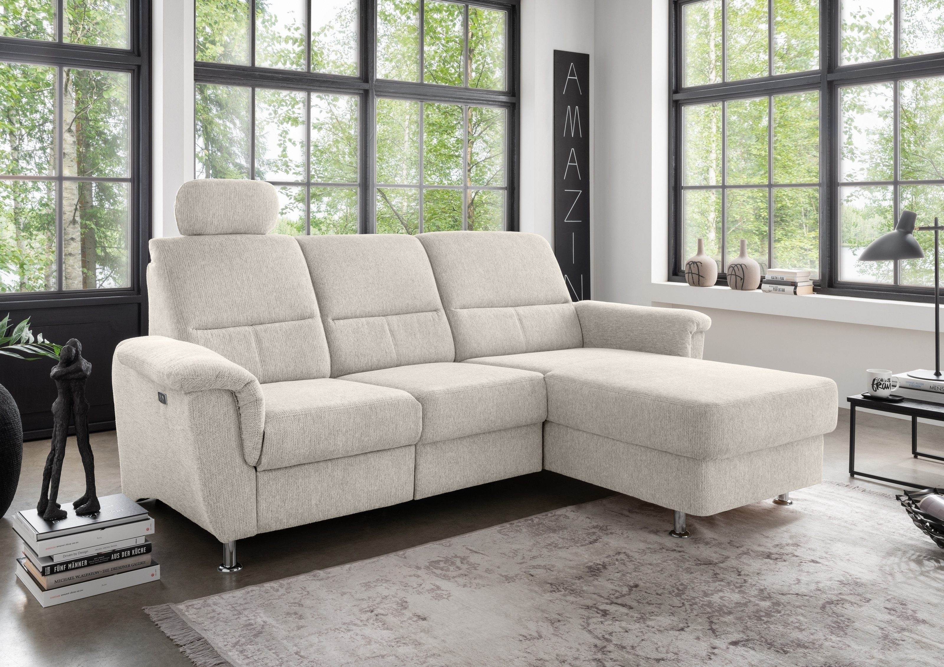 freiraum Ecksofa Ludwigshafen, Motor-funktion, Kopfstütze, Stauraum, beige - 231x113x165 (BxHxT)