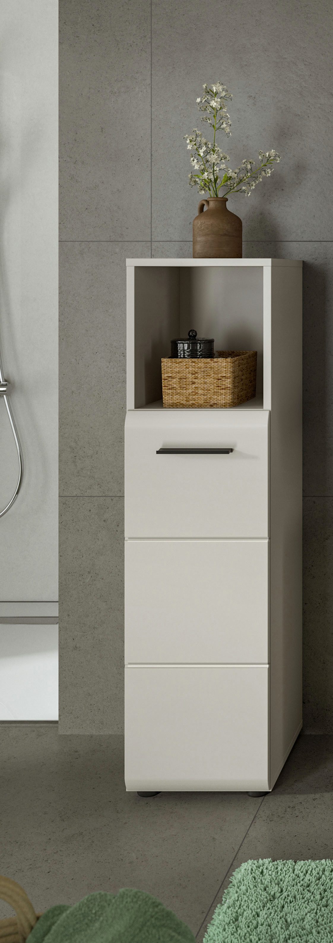 welltime Midischrank FLORENZ, Höhe 110 cm, 1 Tür, 2 Fachböden, 1 offenes Fach (1-St., TOPSELLER) Türanschlag wechselbar, hochwertige MDF Front, Badschrank, Bad
