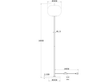 meineWunschleuchte LED Stehlampe, Leuchtmittel stufenweise über Fußschalter dimmbar, LED wechselbar, warmweiß, dimmbar Lampenschirm Rauch-glas Designer Glas-kugel Schwarz Höhe 160cm