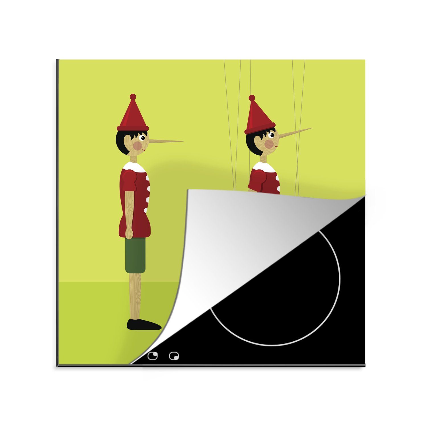 Arbeitsplatte (1 von für MuchoWow Illustration cm, Herdblende-/Abdeckplatte 78x78 Vinyl, tlg), Pinocchio, Eine Ceranfeldabdeckung, küche