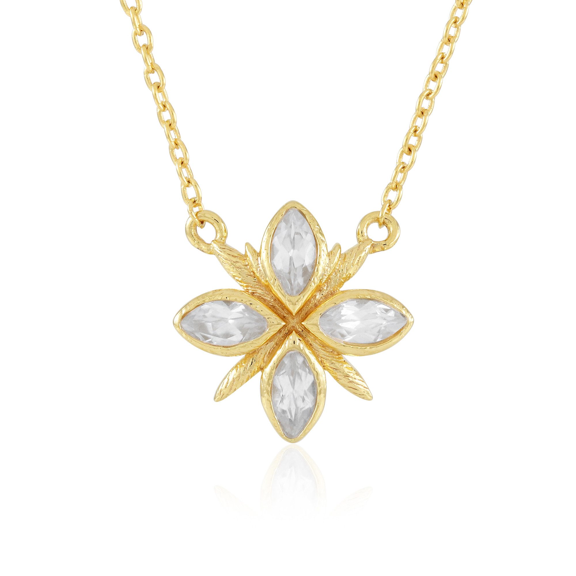 Silberkette Zirkon Silbercollier 0,75 ct, vergoldet, floraler Anhänger 45,5 cm
