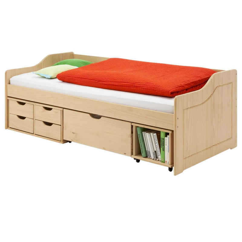 IDIMEX Funktionsbett SENTA, Bett mit Stauraum Kinderbett Sofabett Jugendbett 90x200 Kiefer massiv