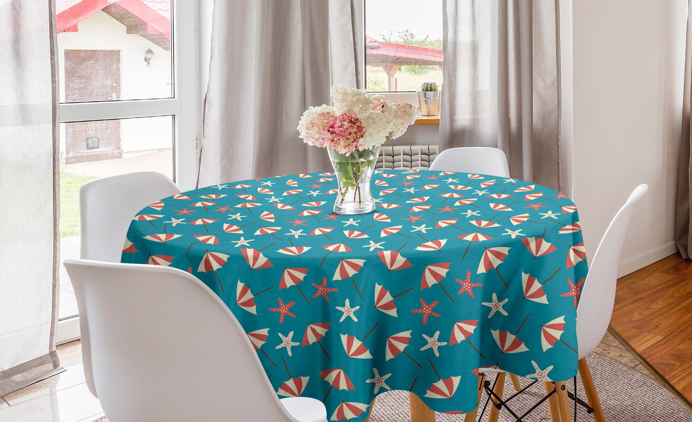 Abakuhaus Tischdecke Beach Küche Regenschirmen Holiday Sommer Tischdecke Abdeckung Kreis mit Dekoration, für Esszimmer