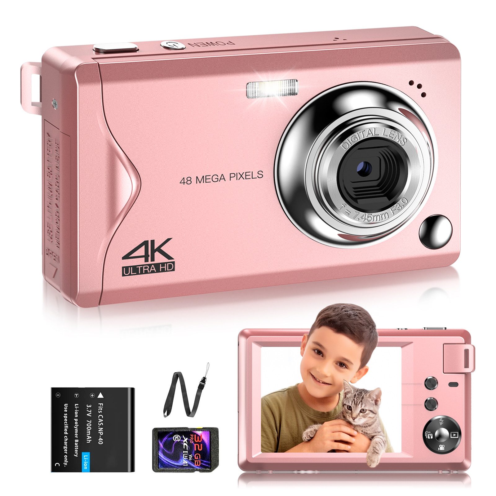 FANNOU Digitalkamera, 48MP 1080P FHD Fotokamera mit 3,0 Zoll Bildschirm Kompaktkamera (16X Digitalzoom Tragbar Kompaktkamera, mit 32GB TF-Karte)