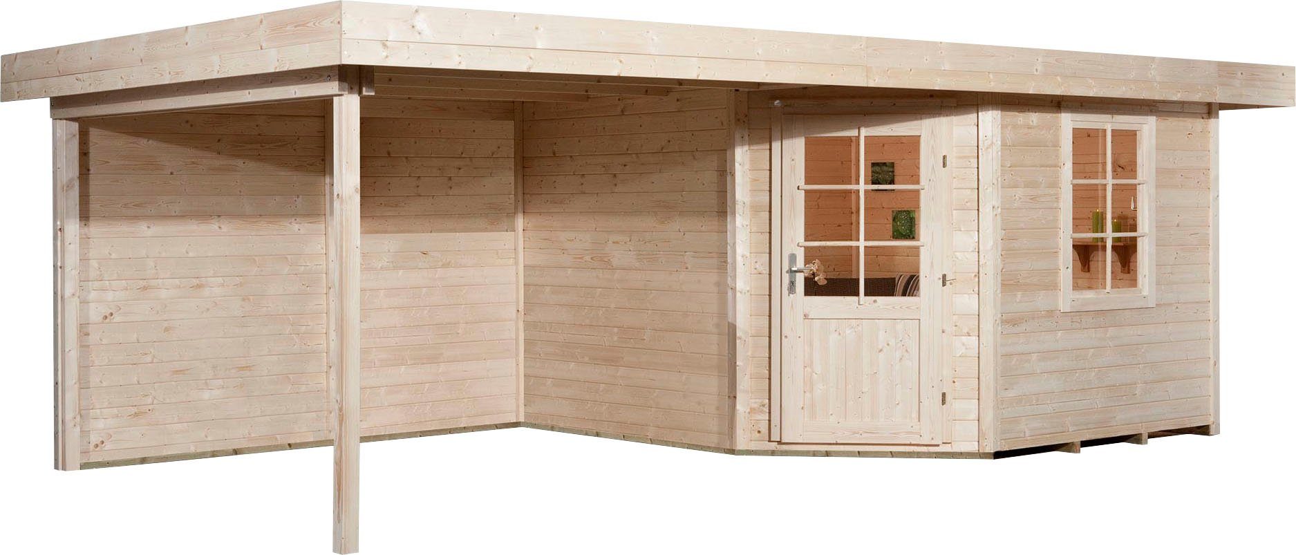 weka Gartenhaus Designhaus 213 Plus, BxT: 585x279 cm, (Set), mit Anbaudach und Rückwand