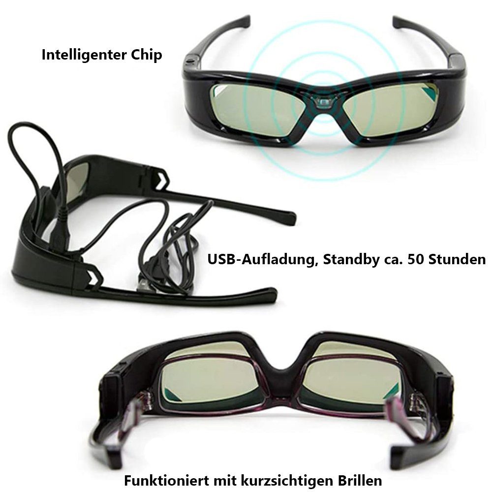 GelldG 3D-Brille 3D geeignet Brille, DLP-LINK 3D wiederaufladbar, für Brille