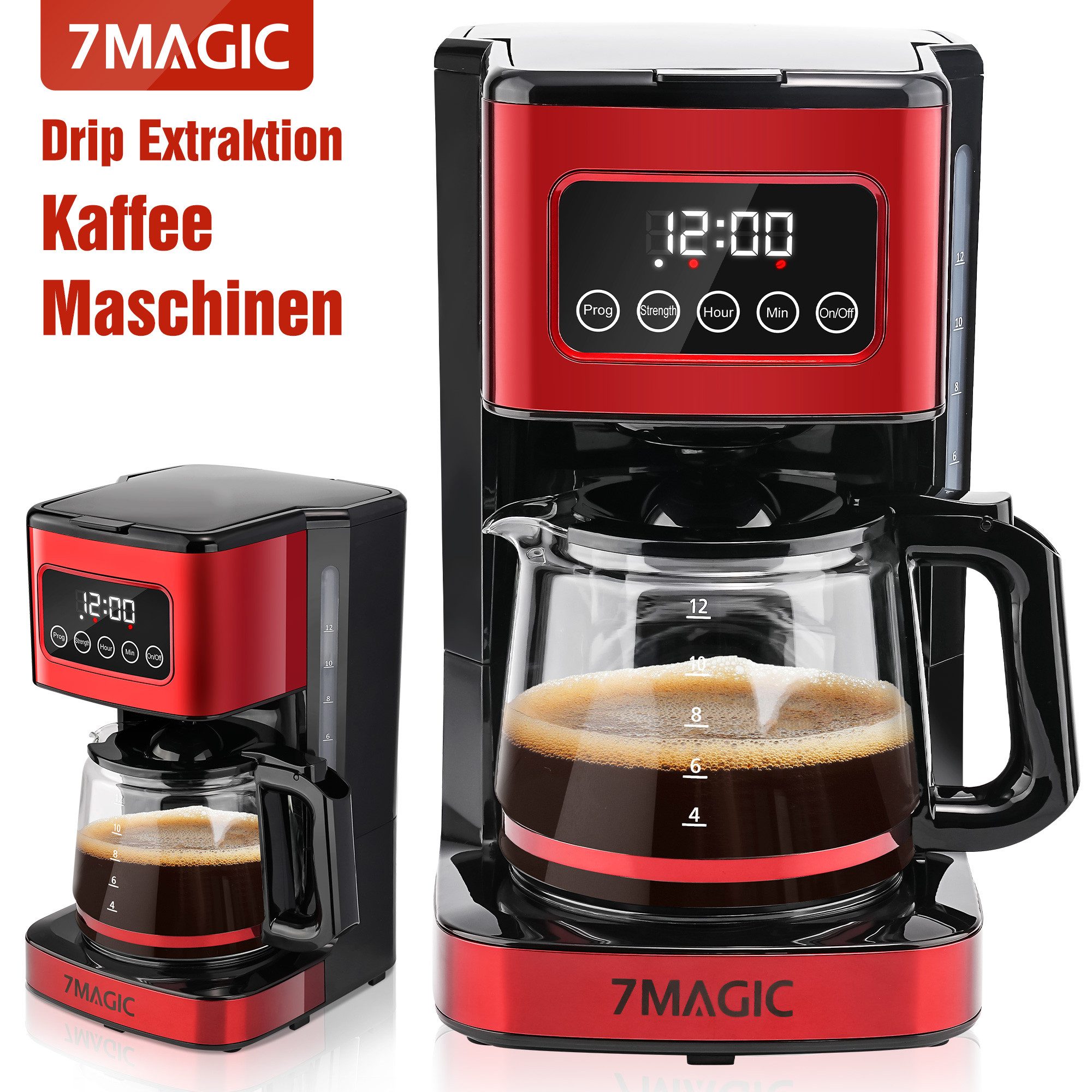 7MAGIC Filterkaffeemaschine, 1.5l Kaffeekanne, Kaffeemaschine mit Timer, 2 Konzentration, Automatische Warmhalte